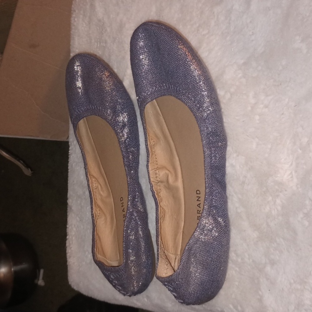 Lucky Brand blue canvas with shimmer gold  ballet flats 10M/40 - Picture 5 of 7